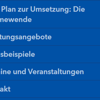 Das ist die Ansicht des Menüs der Website